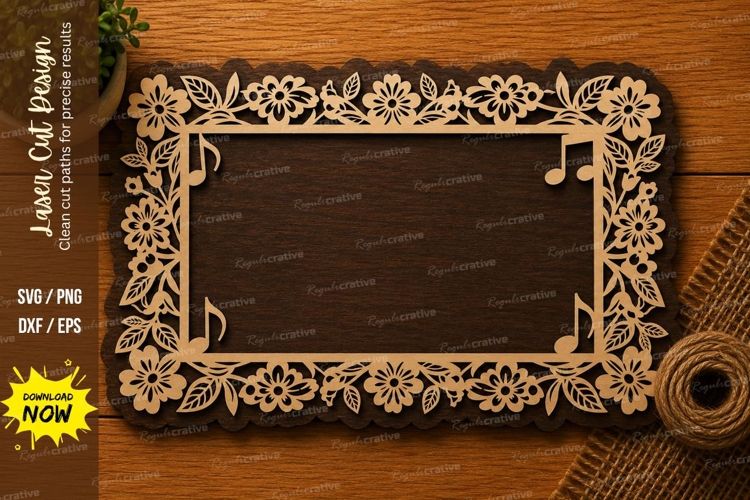 Floral Rectangle Frame SVG | Decorative Laser Cut Border