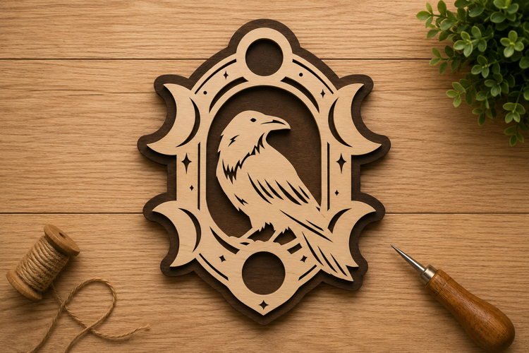 Celestial Raven Moon Laser Cut Svg File Design celestial