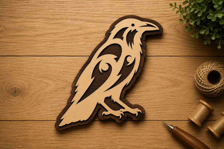 Stylized Raven Outline Laser Cut Svg File Design stylized ra