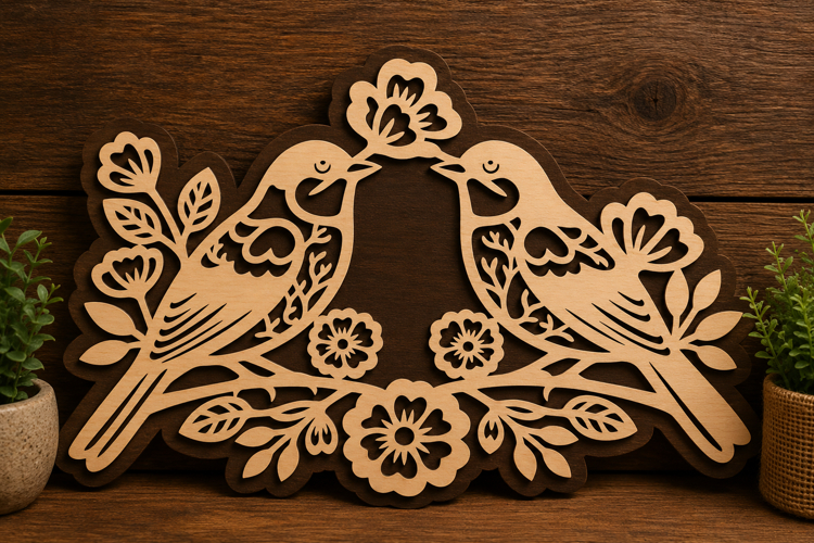 Love Birds Floral Bell Wall Art Laser Cut SVG File love bird