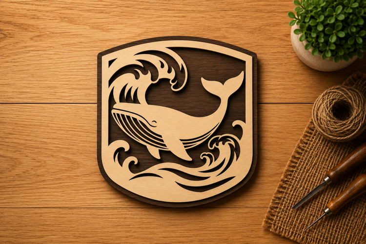 Whale Ocean Waves Shield Laser Cut SVG File whale svg, whale
