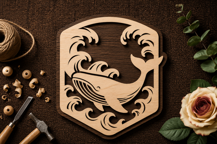 Decorative Whale Coastal Wall Art Laser Cut SVG File whale