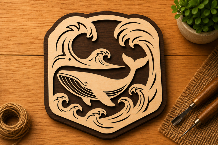Whale Ocean Crest Scene Laser Cut SVG File whale svg, whale
