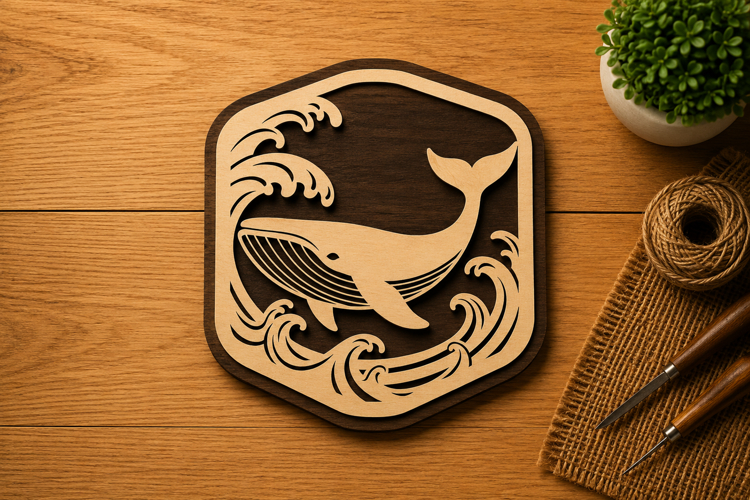 Whale Wave Shield Ornament Laser Cut SVG File whale svg