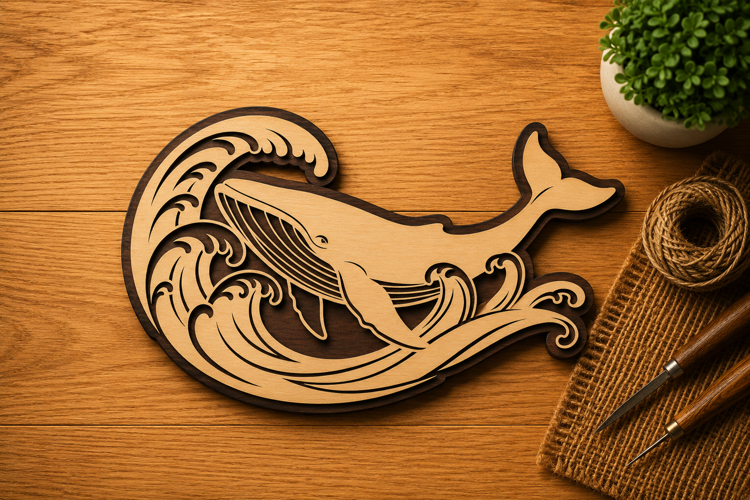 Whale Riding Ocean Wave Laser Cut SVG File whale svg, whale