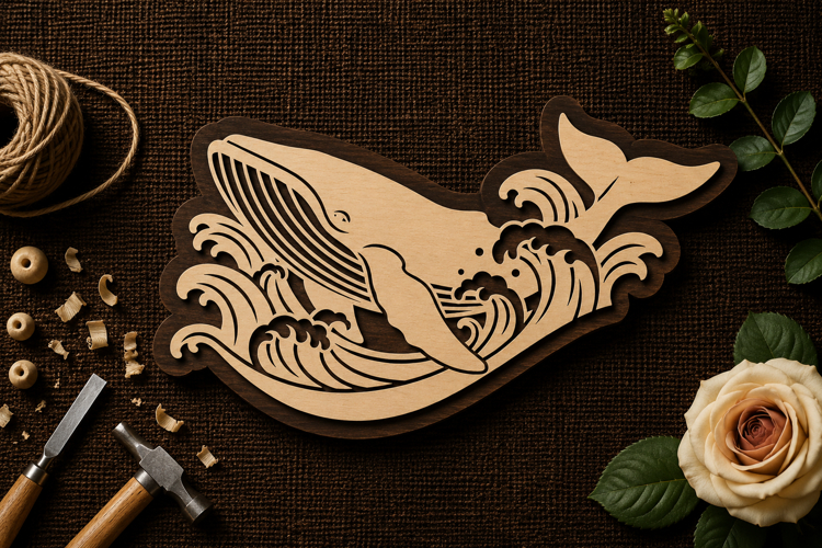 Decorative Whale Coastal Art Laser Cut SVG File whale svg