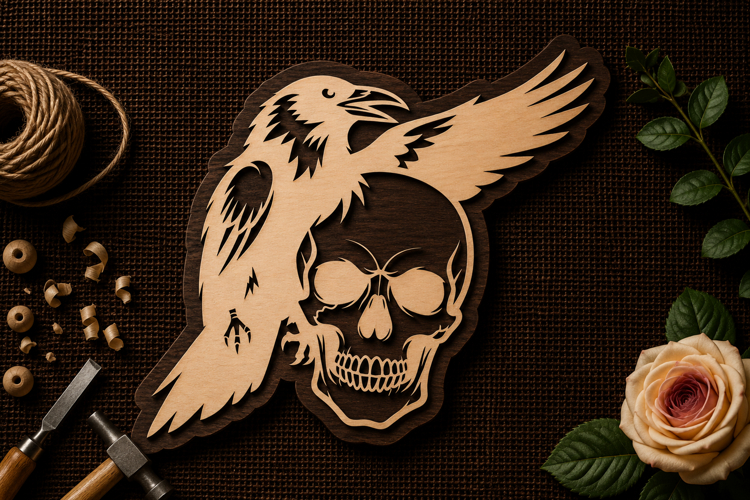 Flying Raven Skull Wall Art Laser Cut SVG File flying raven