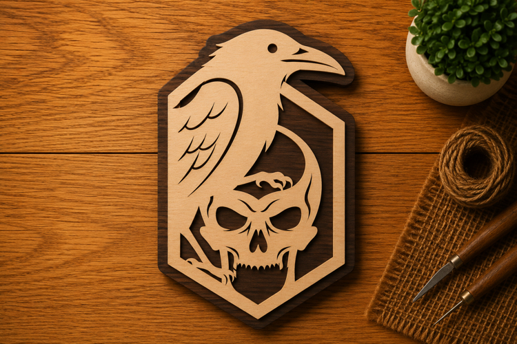 Crow Skull Shield Emblem Laser Cut SVG File crow skull svg,