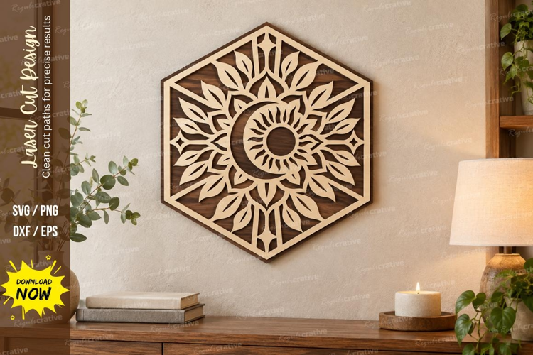 Geometric Sun Laser Cut SVG File, geometric sun svg, sun