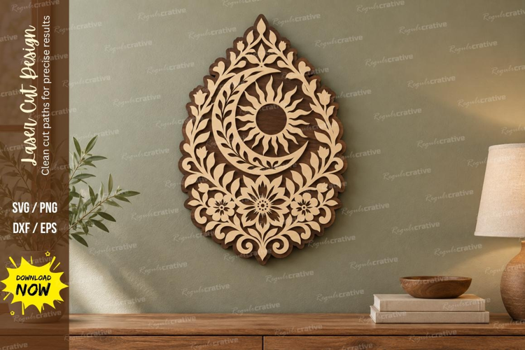 Floral Sun Teardrop Laser Cut SVG File, teardrop sun svg,