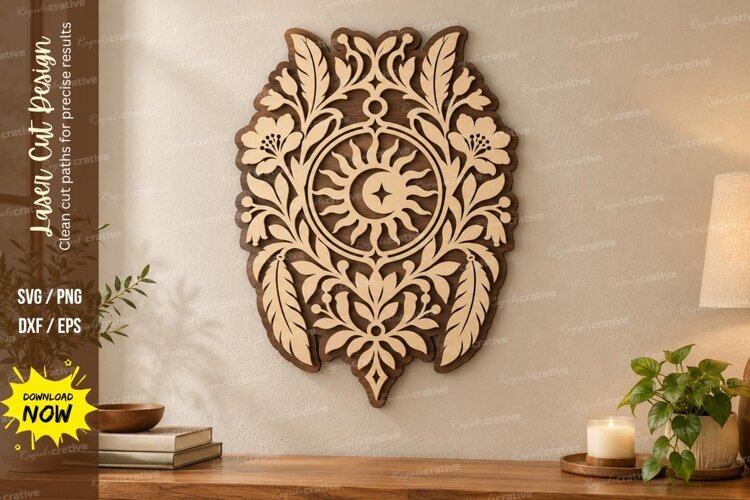 Celestial Floral Laser Cut SVG File, celestial laser cut example image 1
