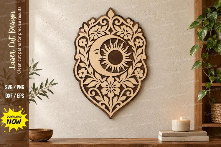 Ornate Sun Floral Laser Cut SVG File, ornate sun svg, floral