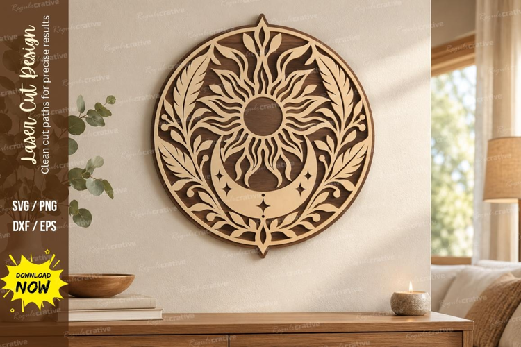 Floral Sun Circle Laser Cut SVG File, floral sun svg, sun c