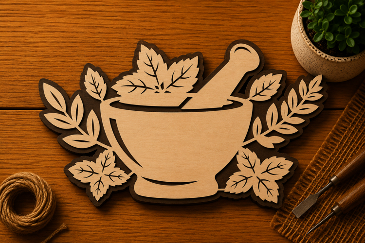 Herbal Mortar and Pestle Decor Laser Cut SVG File mortar