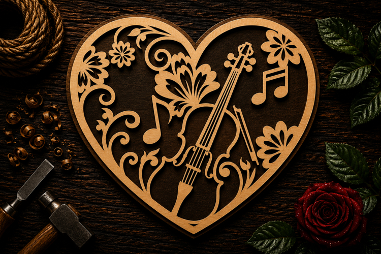 Violin Heart Music Ornament Laser Cut SVG File violin heart
