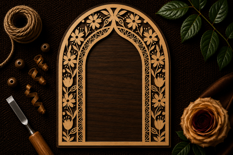 Floral Gothic Window Frame Laser Cut SVG File gothic window