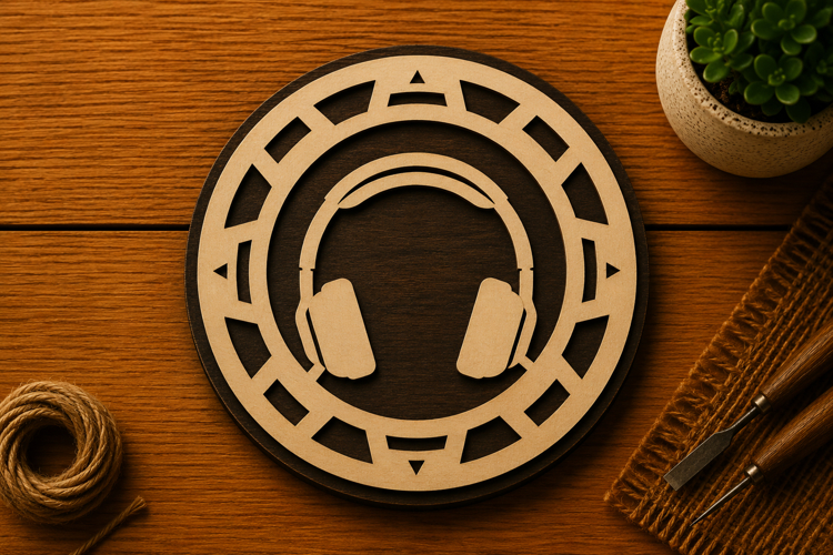 Headphones Music Circle Art Laser Cut SVG File headphones