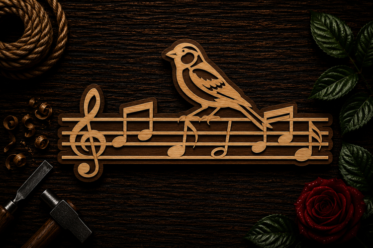 Bird on Music Staff Laser Cut SVG File bird music svg, bird