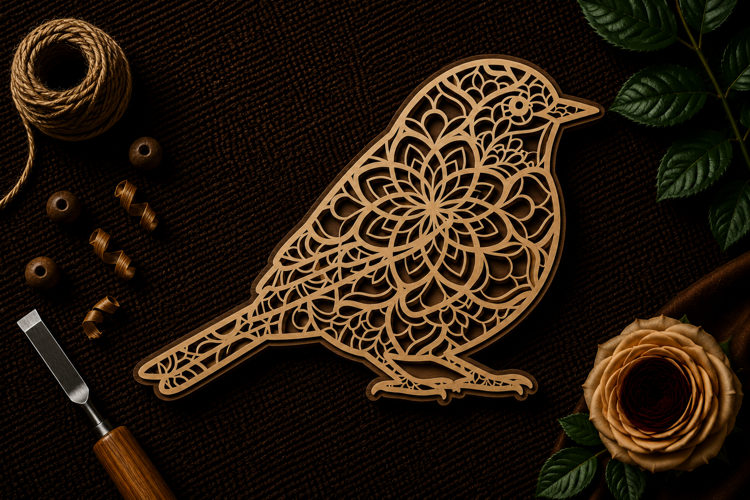 Mandala Bird Silhouette Art Laser Cut SVG File mandala bird