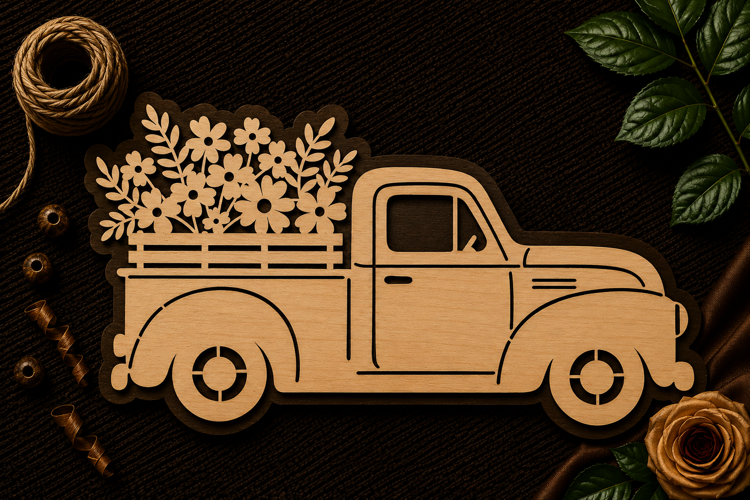Vintage Flower Truck Farmhouse Laser Cut SVG File flower