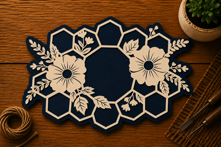Floral Honeycomb Decorative Frame Laser Cut SVG File honeyco