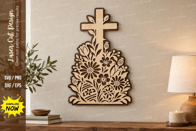 Floral Cross Bouquet Laser Cut SVG File, floral cross svg,