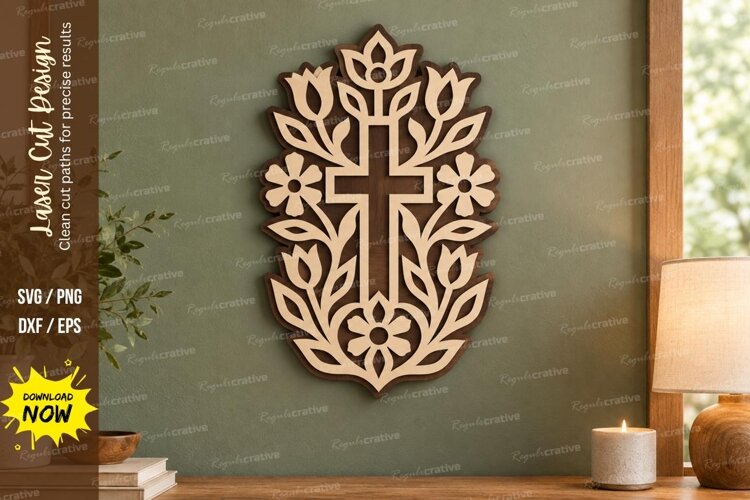Tulip Cross Laser Cut SVG File, tulip cross svg, floral example image 1