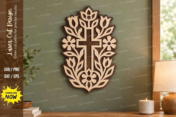 Tulip Cross Laser Cut SVG File, tulip cross svg, floral