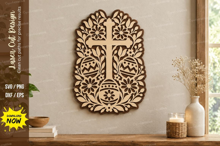 Floral Cross Oval Laser Cut SVG File, floral cross oval, ova
