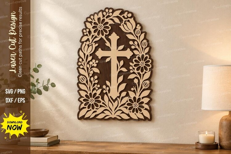 Arched Floral Cross Laser Cut SVG File, arched floral cross example image 1
