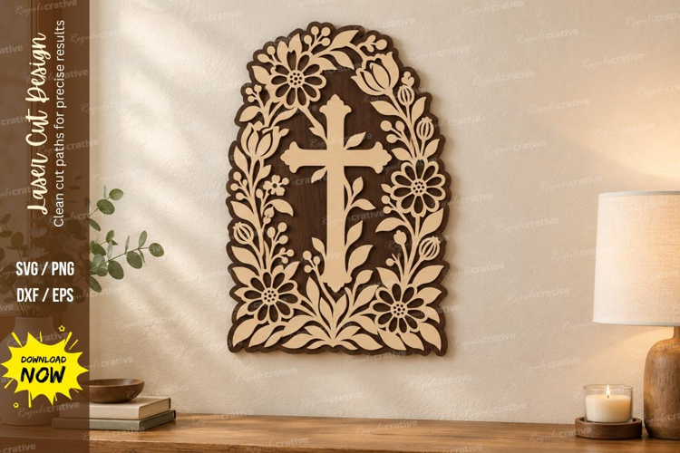 Arched Floral Cross Laser Cut SVG File, arched floral cross