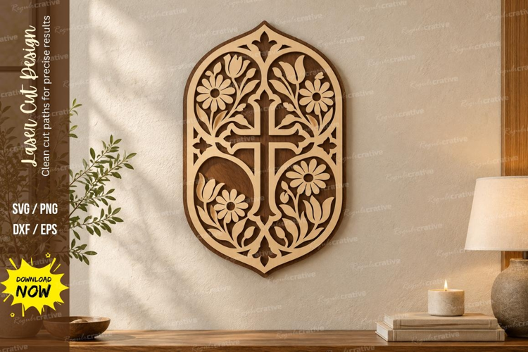 Oval Botanical Cross Laser Cut SVG File, oval botanical cros