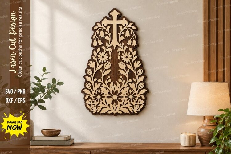 Floral Cross Bouquet Laser Cut SVG File, floral cross bouque example image 1