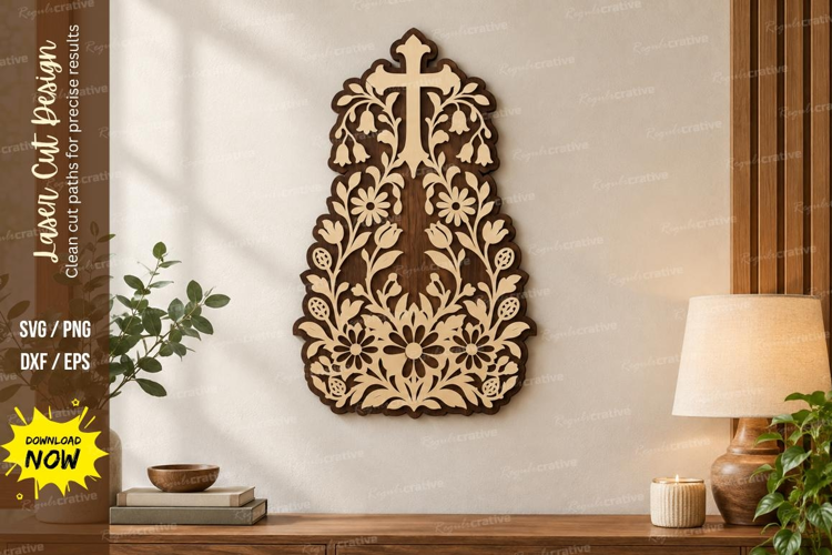 Floral Cross Bouquet Laser Cut SVG File, floral cross bouque