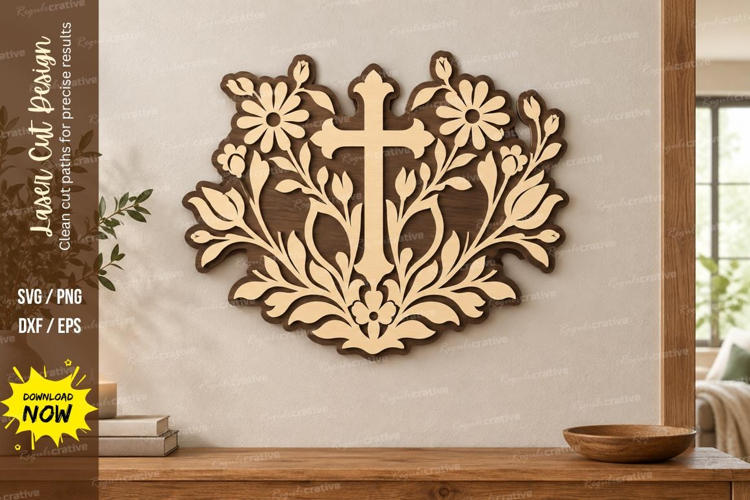 Botanical Cross Laser Cut SVG File, botanical cross svg
