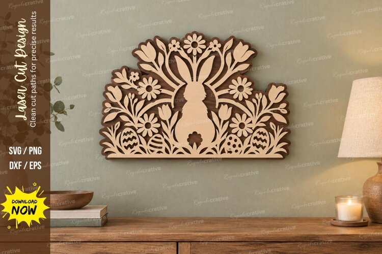 Floral Bunny Laser Cut SVG File, floral bunny svg, easter example image 1