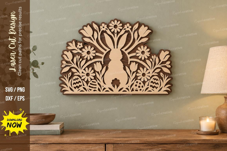 Floral Bunny Laser Cut SVG File, floral bunny svg, easter