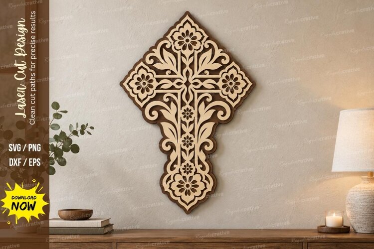 Ornate Cross Laser Cut SVG File, ornate cross svg, christian example image 1
