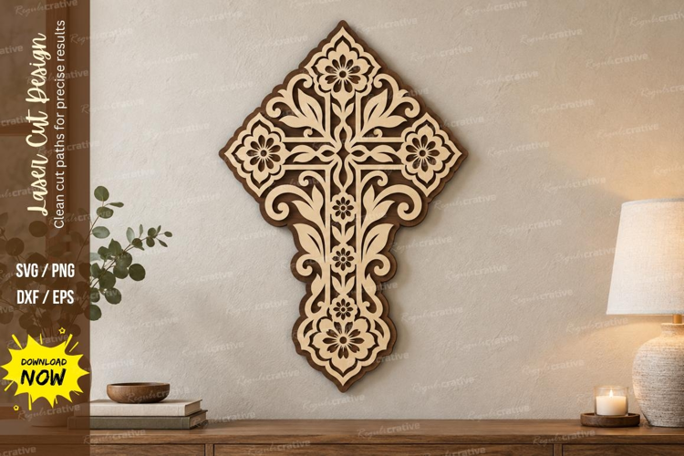 Ornate Cross Laser Cut SVG File, ornate cross svg, christian