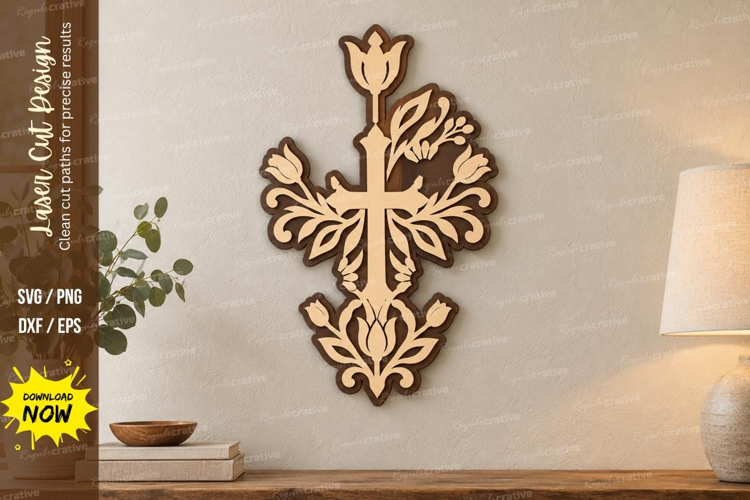 Botanical Cross Laser Cut SVG File, botanical cross svg