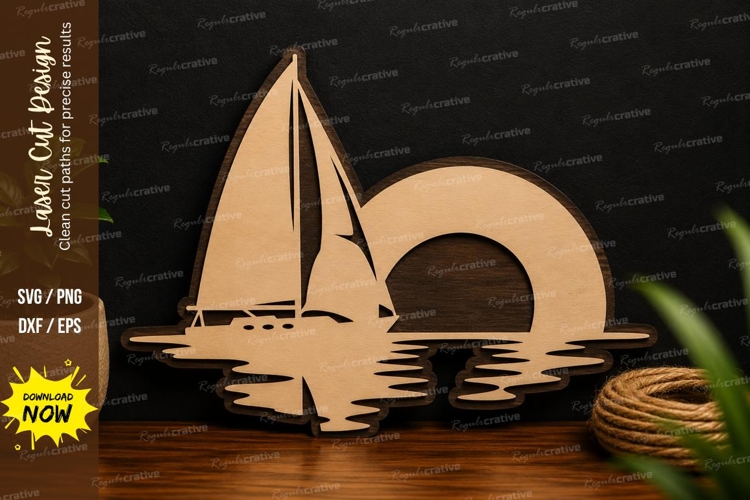 Sailboat Sunset Laser Cut SVG File sailboat sunset svg