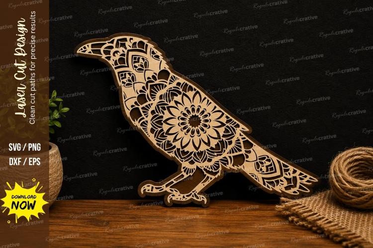 Mandala Raven Bird Laser Cut SVG File raven svg, mandala