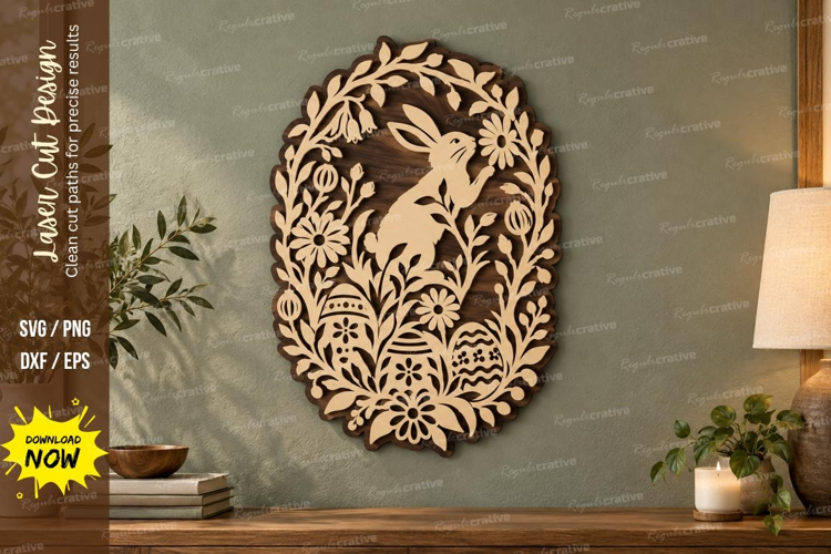Oval Bunny Laser Cut SVG File, oval rabbit svg, rabbit oval