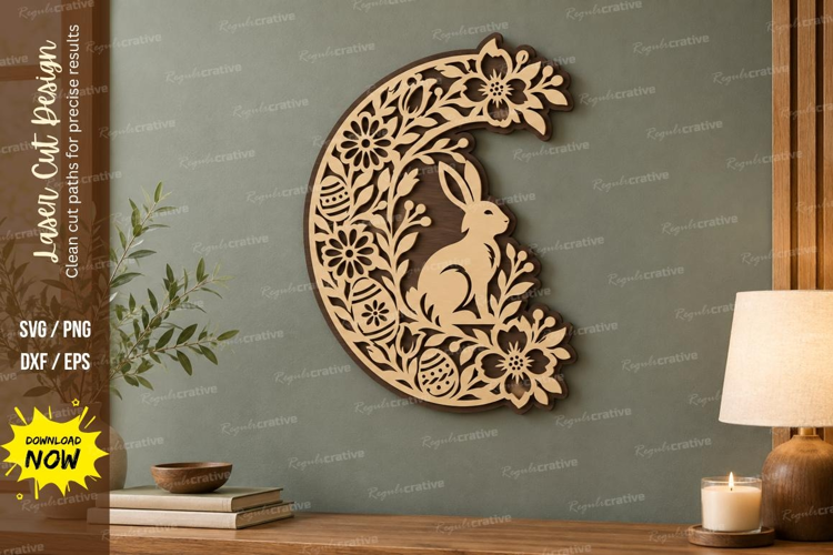 Moon Bunny Laser Cut SVG File, moon bunny svg, crescent