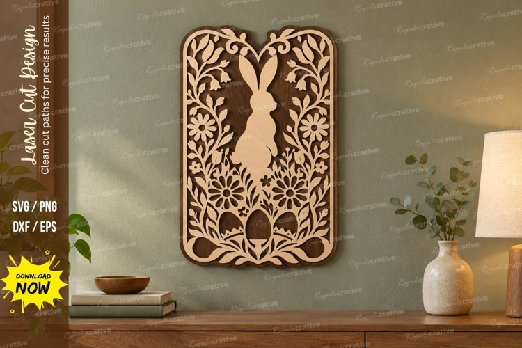 Floral Bunny Panel Laser Cut SVG File, bunny panel svg