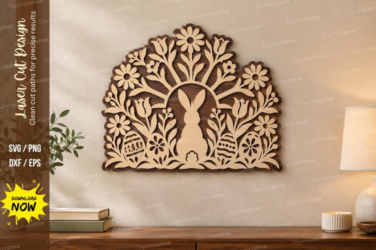Spring Bunny Laser Cut SVG File, spring rabbit svg, floral