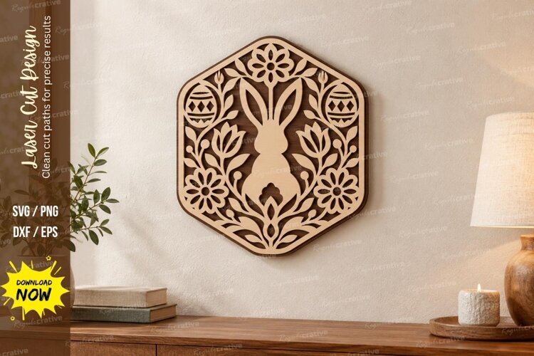 Hexagon Bunny Laser Cut SVG File, hexagon bunny svg, rabbit example image 1