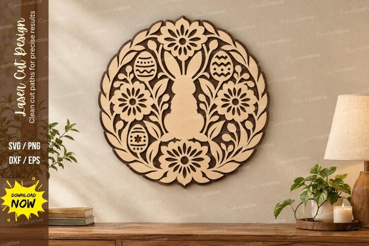Round Bunny Laser Cut SVG File, round bunny svg, circle example image 1