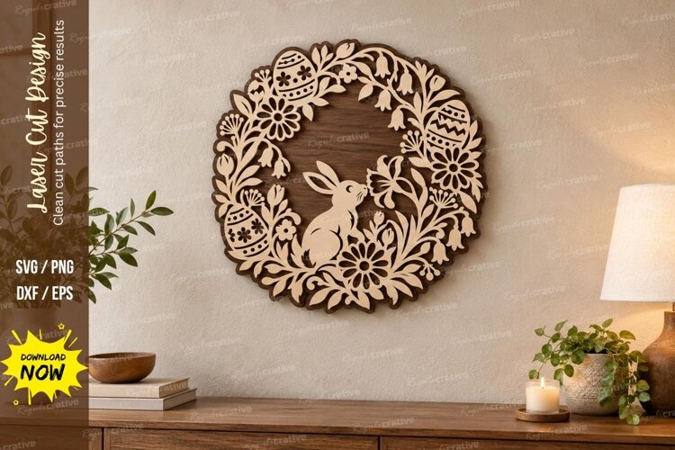 Bunny Wreath Laser Cut SVG File, bunny wreath svg, rabbit example image 1