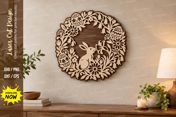 Bunny Wreath Laser Cut SVG File, bunny wreath svg, rabbit